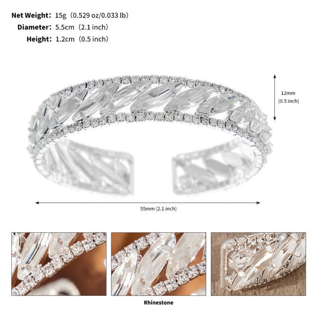 Luxury diamond elastic cuff bangle for wedding bridal