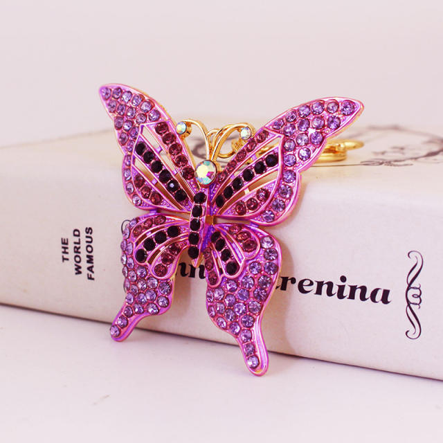 Full of colorful rhinestone metal butterfly keychain