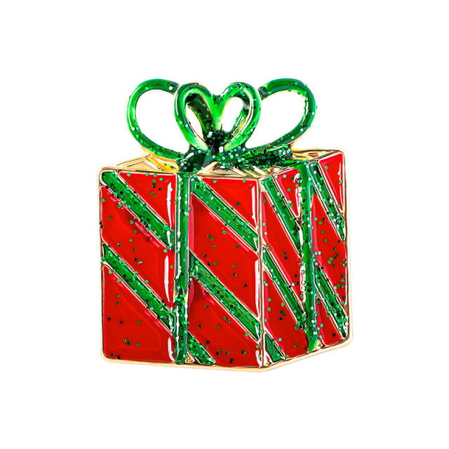 Christmas gift box santa claus metal brooch