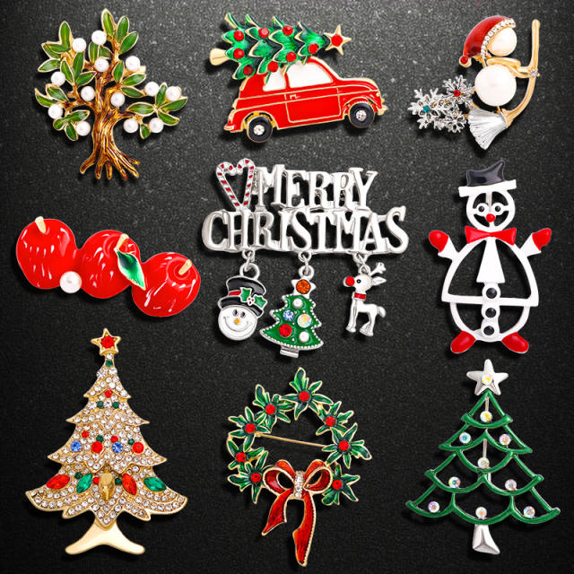 Hot sale color enamel christmas tree santa claus metal brooch