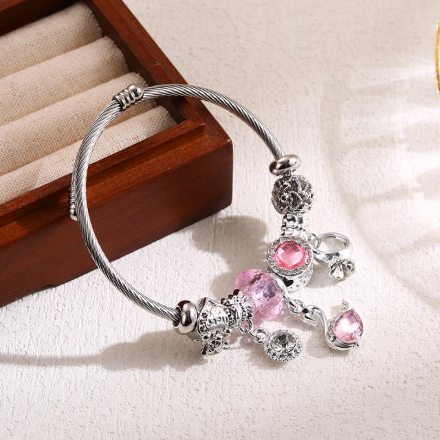 Classic pandora design crystal bead bangle charm bracelet