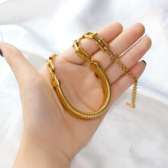 Concise chunky chain thick stainless steel chain necklace bracelet set