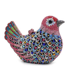 Luxury pave setting colorful rhinestone bird design evening bag cluth bag