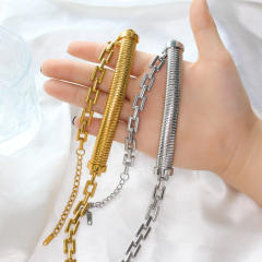 Concise chunky chain thick stainless steel chain necklace bracelet set