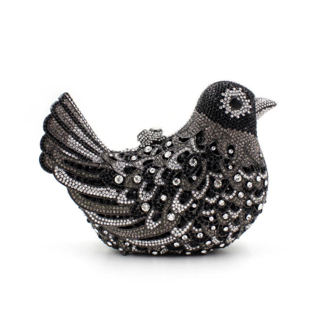 Luxury pave setting colorful rhinestone bird design evening bag cluth bag