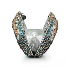 Luxury pave setting colorful rhinestone bird design evening bag cluth bag