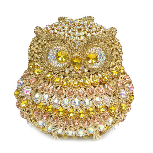 Luxury colorful rhinestone pave setting owl design clutch evening bag
