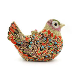 Luxury pave setting colorful rhinestone bird design evening bag cluth bag
