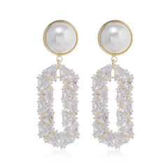 925 needle luxury diamond dangle pearl bead women earrings
