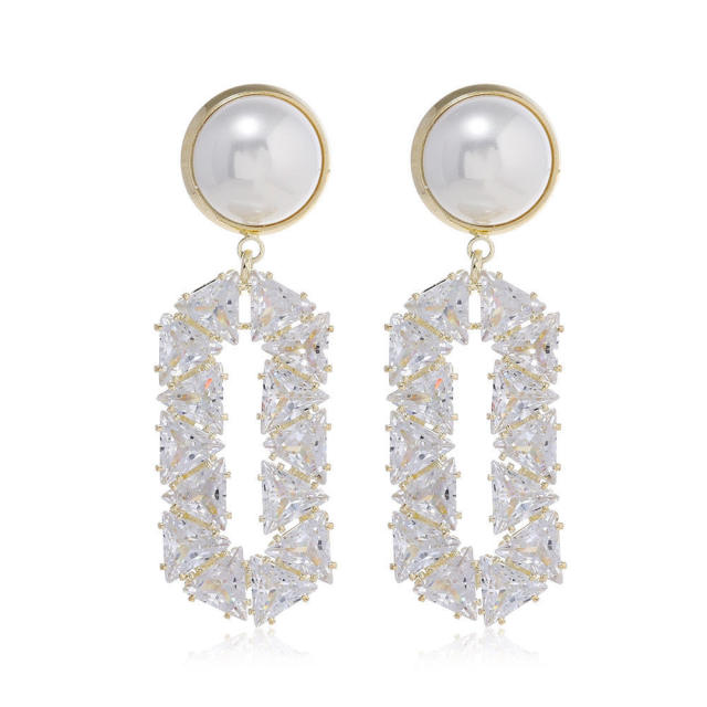 925 needle luxury diamond dangle pearl bead women earrings