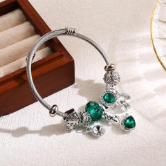 Classic pandora design crystal bead bangle charm bracelet