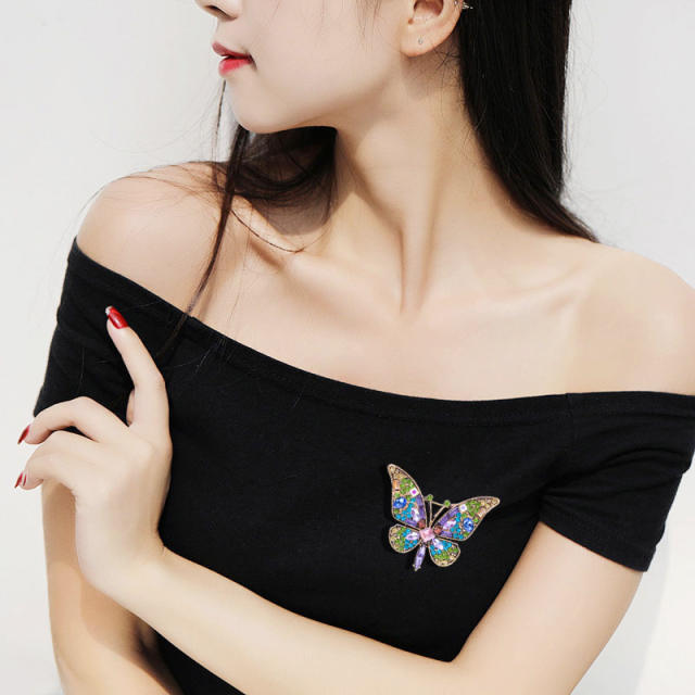 Colorful glass crystal statement butterfly women brooch birthday gift