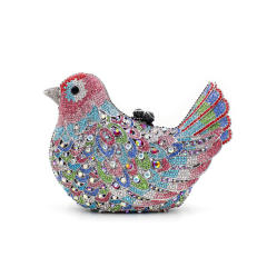 Luxury pave setting colorful rhinestone bird design evening bag cluth bag