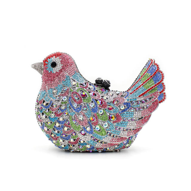 Luxury pave setting colorful rhinestone bird design evening bag cluth bag