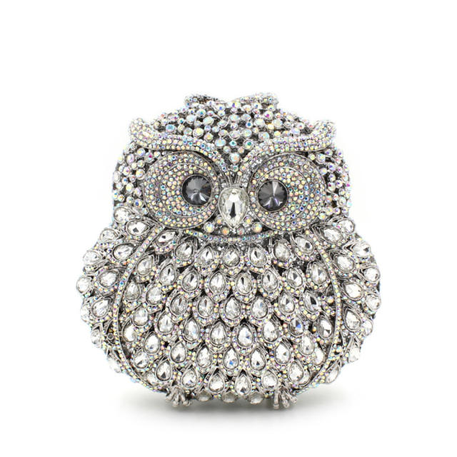 Luxury colorful rhinestone pave setting owl design clutch evening bag