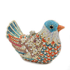 Luxury pave setting colorful rhinestone bird design evening bag cluth bag