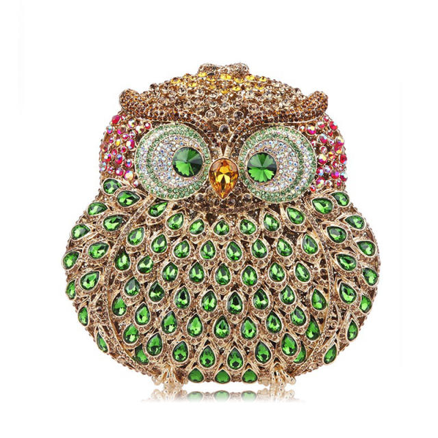 Luxury colorful rhinestone pave setting owl design clutch evening bag