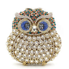 Luxury colorful rhinestone pave setting owl design clutch evening bag