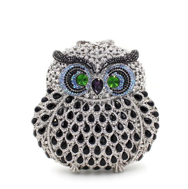 Luxury colorful rhinestone pave setting owl design clutch evening bag