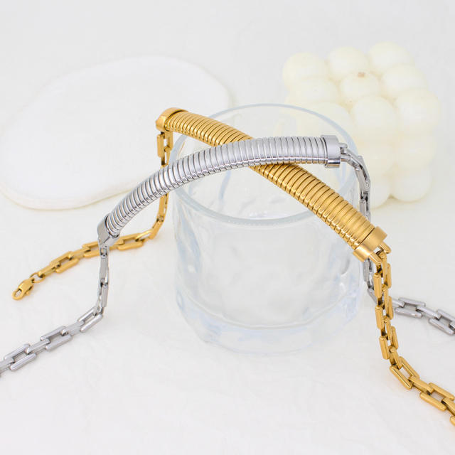 Concise chunky chain thick stainless steel chain necklace bracelet set