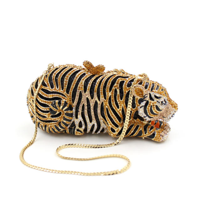 Luxury pave setting rhinestone tiger design evening bag