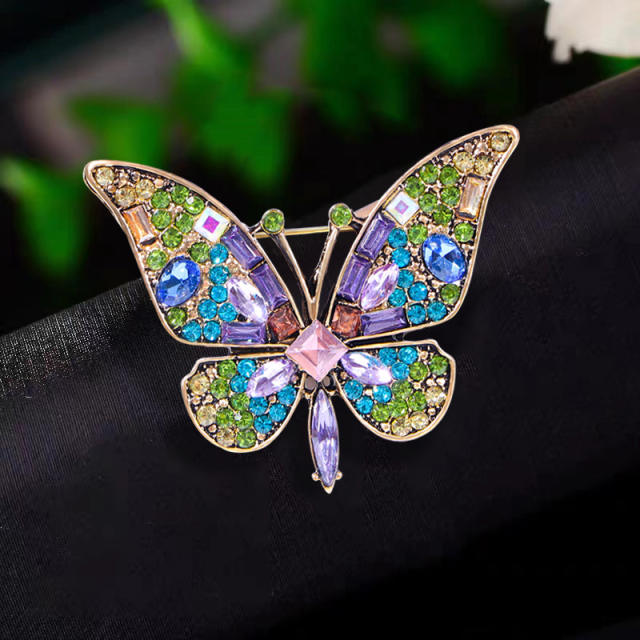 Colorful glass crystal statement butterfly women brooch birthday gift