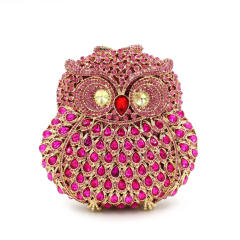 Luxury colorful rhinestone pave setting owl design clutch evening bag