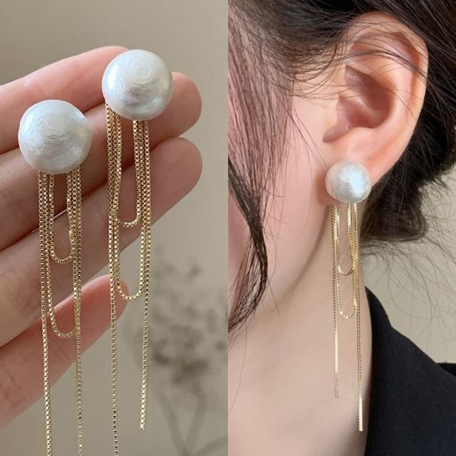 Chic pearl bead chain tassel women earrings