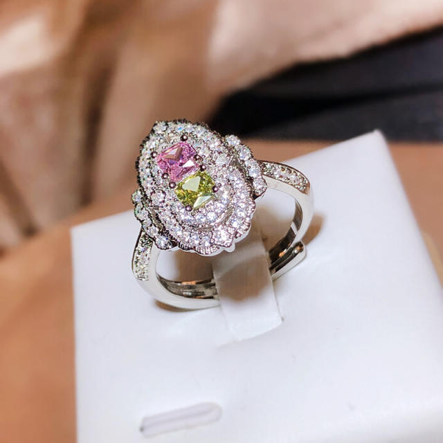 Luxury pave setting cubic zircon statement wedding engagement rings