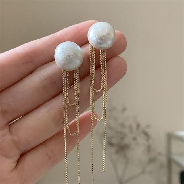 Chic pearl bead chain tassel women earrings
