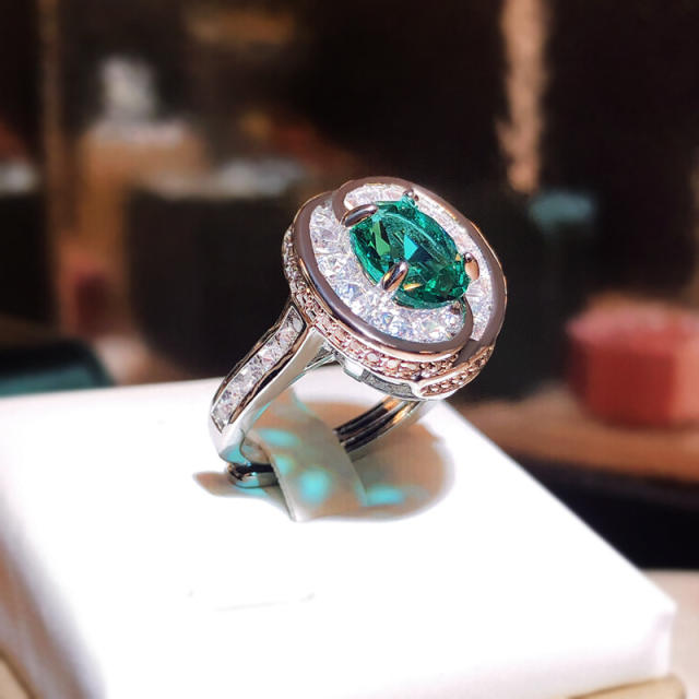 Vintage emerald oval shape statement finger rings