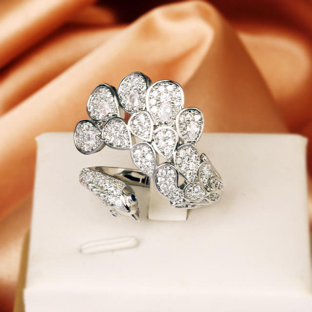 Delicate full diamond peacock design finger rings