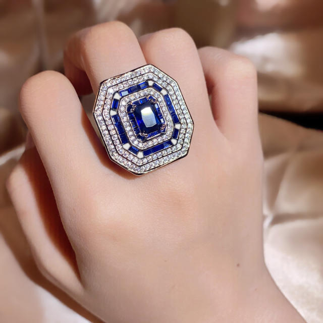 Luxury sapphire blue cubic zircon statement finger rings
