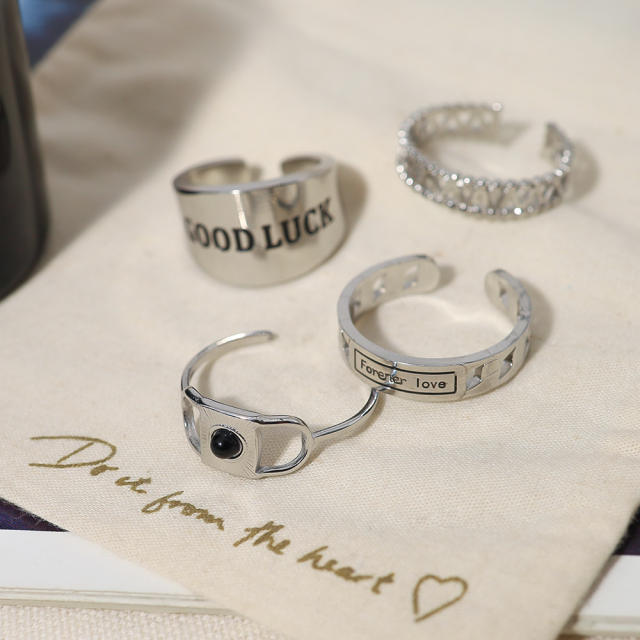 Silver color good luck letter stainless steel stackable rings