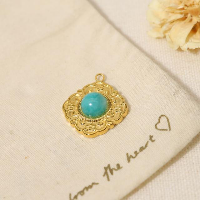 18K real gold plated turquoise natural stone statement stainless steel pendant