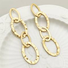 14KG geometric oval shape hollow out stainless steel dangle earrings