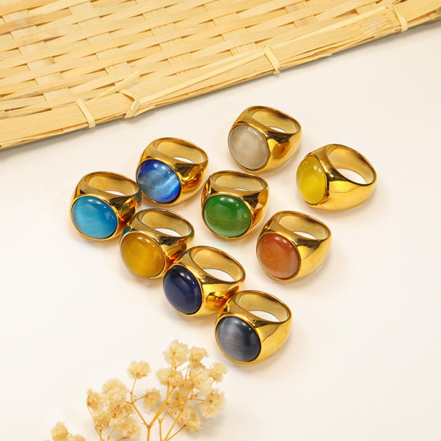 18KG chunky colorful opal stone statement stainless steel rings