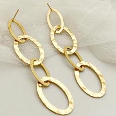 14KG geometric oval shape hollow out stainless steel dangle earrings