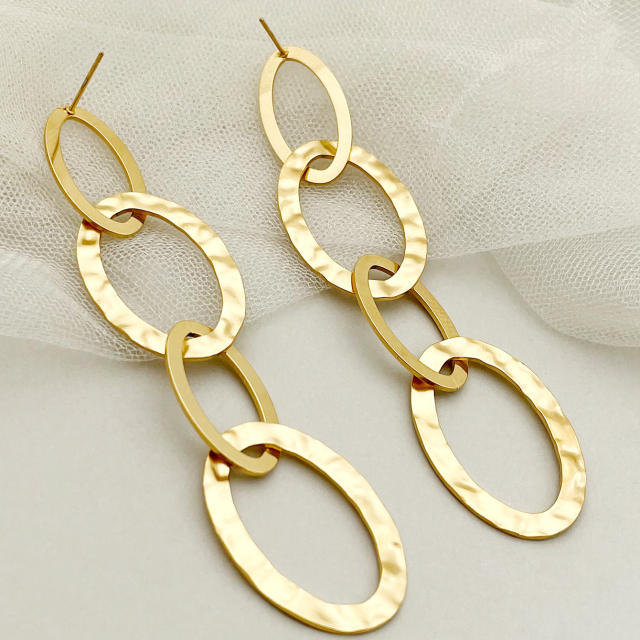 14KG geometric oval shape hollow out stainless steel dangle earrings