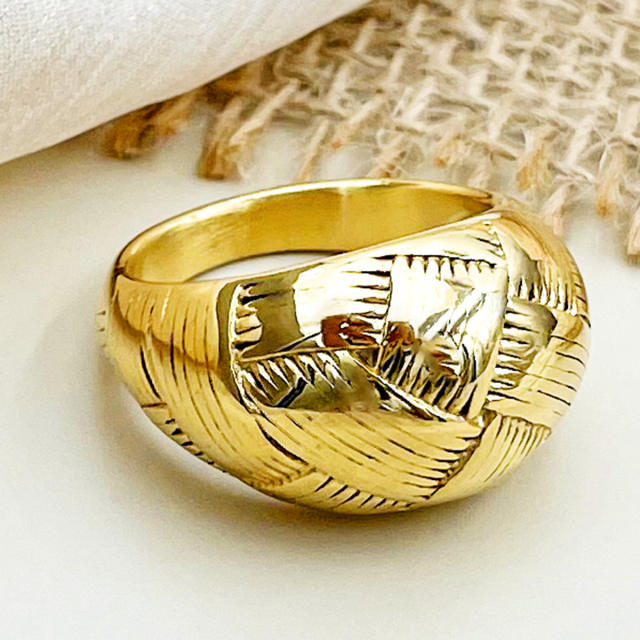 Chunky gold color braid pattern stainless steel finger rings