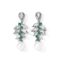 Delicate horse eye shape cubic zircon pearl drop diamond earrings