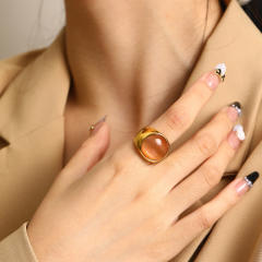 18KG chunky colorful opal stone statement stainless steel rings