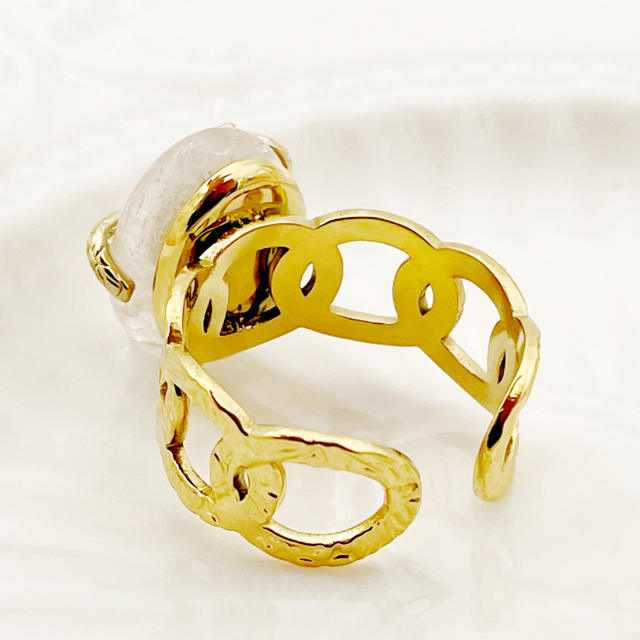 Unique natural stone small snake design stainless steel rings