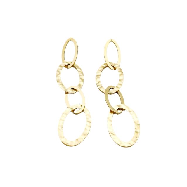 14KG geometric oval shape hollow out stainless steel dangle earrings