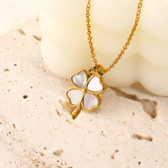 Classic black white clover pendant stainless steel dainty necklace