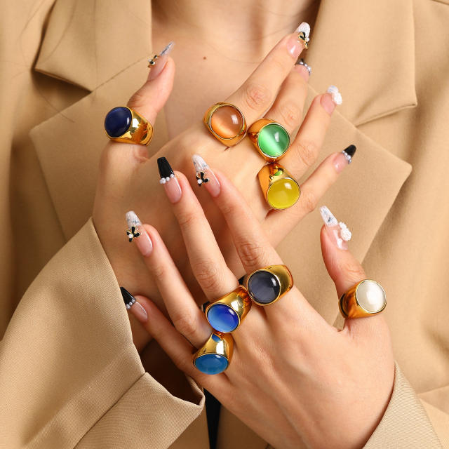 18KG chunky colorful opal stone statement stainless steel rings