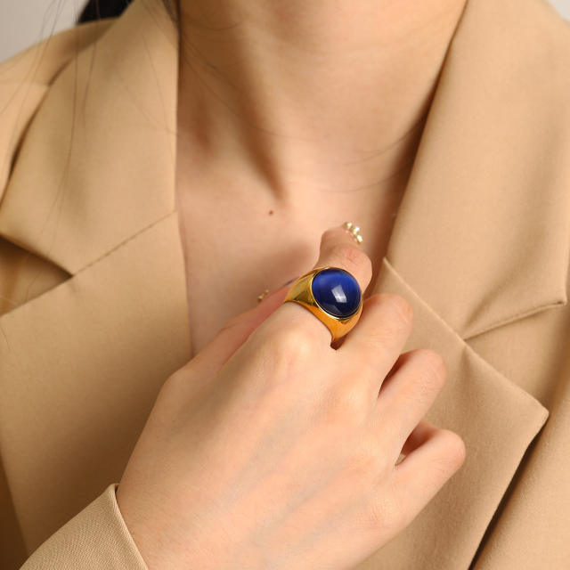 18KG chunky colorful opal stone statement stainless steel rings