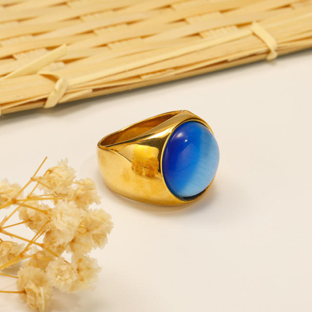 18KG chunky colorful opal stone statement stainless steel rings