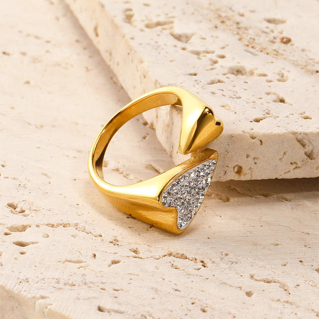 Korean fashion gold silver color diamond heart stainless steel rings