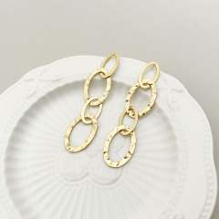 14KG geometric oval shape hollow out stainless steel dangle earrings